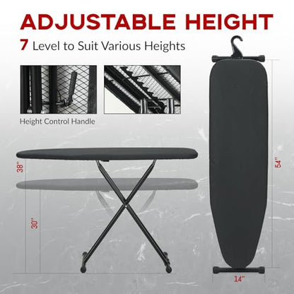Ironing Board Full Size 54x14, RAINHOL Height Adjustable Iron Board - color: Black, size: 54"L x 14"W