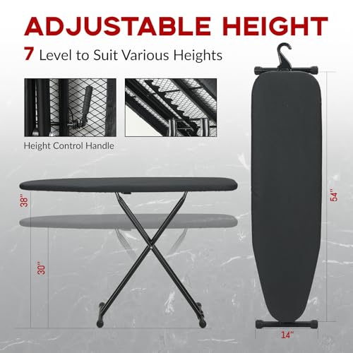 Ironing Board Full Size 54x14, RAINHOL Height Adjustable Iron Board - color: Black, size: 54"L x 14"W