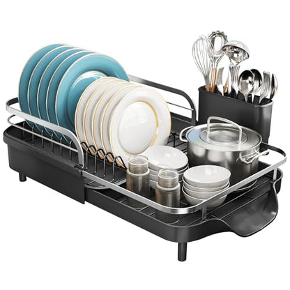 SNTD Expandable Dish Drying Rack for Kitchen Counter, 15.2-22.1 in, Black - color: Black