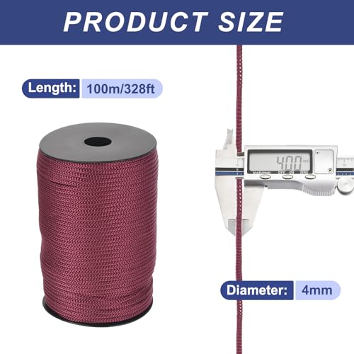 MECCANIXITY 5/32 Inch Braided Polypropylene Rope 328ft Brick-red - color: Brick-red, size: 5/32 Inch