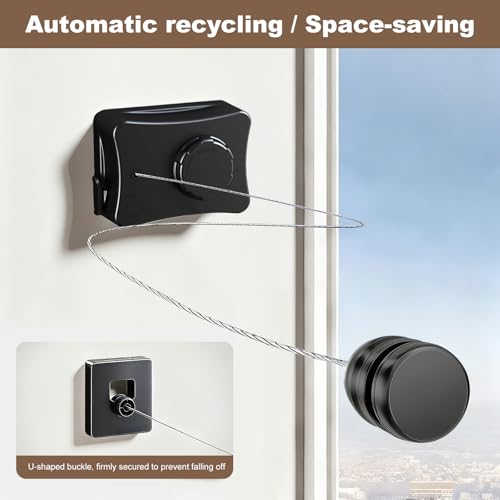 Retractable Clothesline for Indoor & Outdoor Use, Black - color: Black