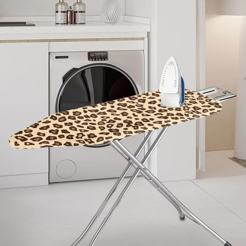 Leopard Print Ironing Board Cover Standard Size, Polyester Ironing Board Protector, Heat Reflective Surface, Dirt-Resistant Iron Board Cover, Easy to Install Remove - color: Leopard - Beige and Brown