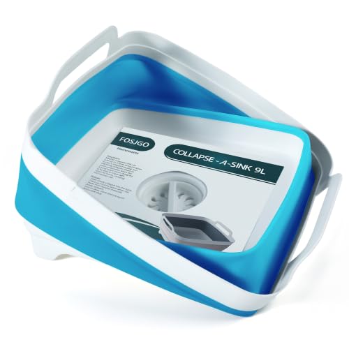 FOSJGO Collapsible Dish Basin with Drain Plug, Foldable Sink, 2.4 Gal (9L) - color: Sky Blue