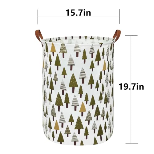 Foldable Waterproof Round Fabric Laundry Basket Home, Green forest - color: Round-Green forest
