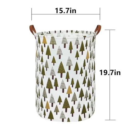 Foldable Waterproof Round Fabric Laundry Basket Home, Green forest - color: Round-Green forest