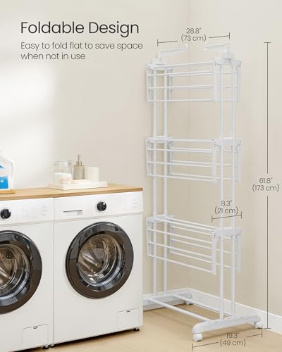 SONGMICS 4-Tier Clothes Drying Rack, Foldable, Rolling, 66.6-Inch Tall - color: White + White, style: 4-Tier