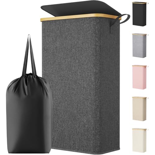 Lifewit 75L Slim Laundry Hamper with Lid and Removable Bag, Dark Gray - color: Dark Gray, size: 75L