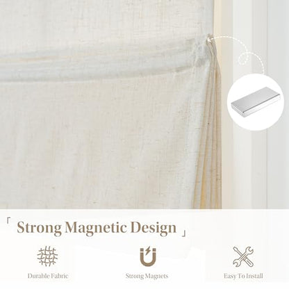 StangH Natural Linen Textured Magnetic Roman Shades, W26 x L64, 1 Panel - color: Natural, size: 26"W x 64"H
