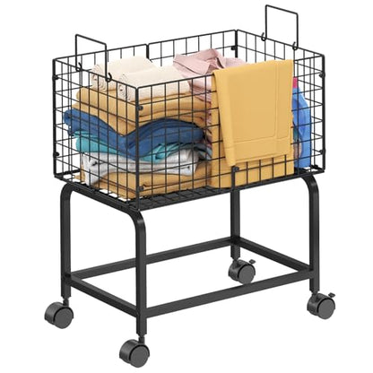 Wire Laundry Hamper Cart,Rolling Laundry Carts with Pull Handle,Black Tall Laundry Basket,Commercial Wire Laundry Hamper Cart-23.6 * 15.75 * 28 inches - color: Black, size: 23.6*15.75*27.95inch