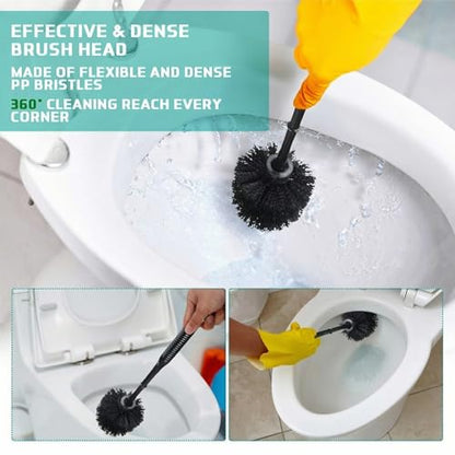 Roshtia 1 Set Toilet Brush and Holder Set for Bathroom Toilet Bowl Brush Scrubber with Caddy for Deep Cleaning, 14.57 Height (Black) - color: Black