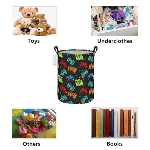 QUEENLALA Foldable Waterproof Round Fabric Laundry Basket Home, Black Game - color: Round-Black Game