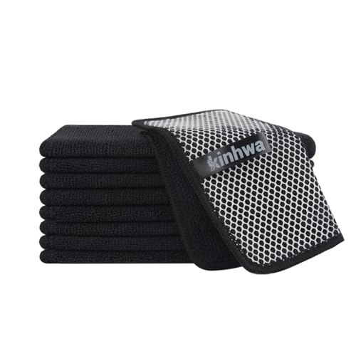 KinHwa Dish Cloths for Washing Dishes with Scrub Side, Microfiber Dish Rags - color: Black, size: 9inchx9inch