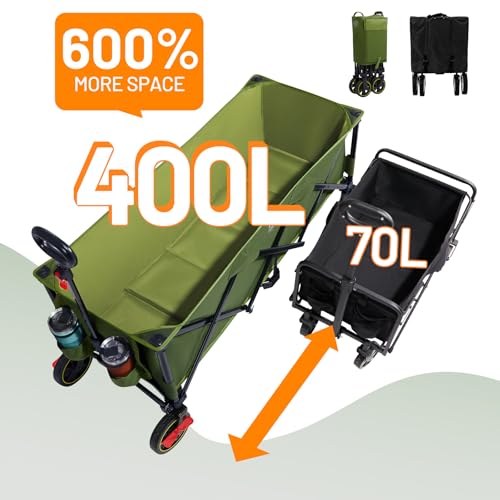Timber Ridge 51.2'' Extended Collapsible Wagon Cart with Brakes - color: Green, size: 400L