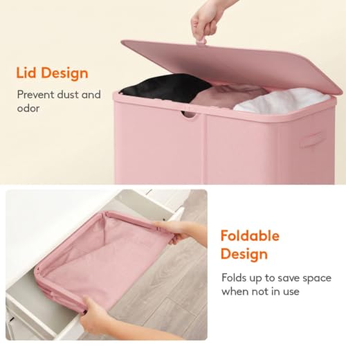 Lifewit 185L 3 Section Laundry Hamper with Lid, Laundry Basket, Pink - color: Pink, size: 185L