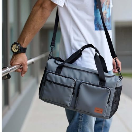 Travel Duffel Bags, Large Capacity Gym Bag for Men Women with Adjustable Strap for Travel, Airplanes, Sports, Grey, Polyester - color: Grey