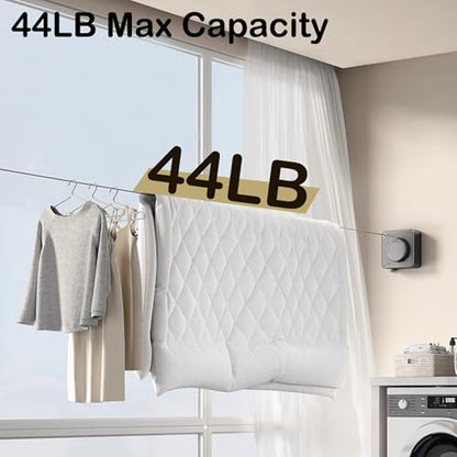 Retractable Clothesline Indoor,Bathroom Clothesline Retracting Heavy Duty Clothes Drying Laundry Line Travel Clothesline for Hotel Room Wall Mounted Stainless Steel Line-13.8 Feets,Gray