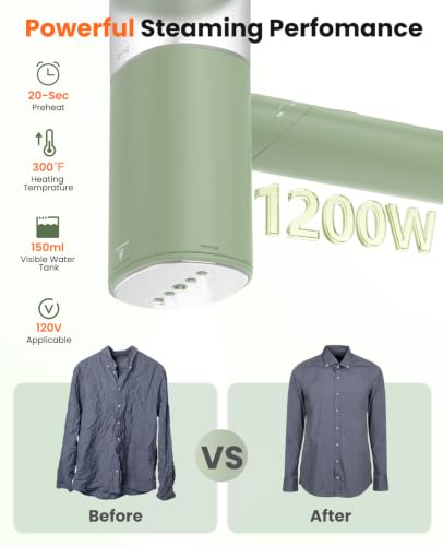 Handheld Steamer for Clothes, 1200W Foldable Travel Steamer, 20 Sec Preheat Garments Wrinkle Remover, 120V Portable Hand Iron with 150ml Water Tank, Clothes Steamer for Home Travel-Green - color: Green