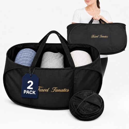 Travel Fanatics Collapsible Laundry Basket with 3 Dividers, 2 Pack (60L / 16 Gal Each) – Foldable Laundry Sorter for Travel, RV, Hotel & Dorm
