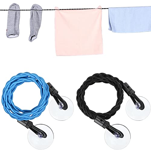 2 Pieces Travel Clothesline Portable Retractable Clothesline with Hooks and Suction Cups Camping Accessories Cruise Essentials for Outdoor and Indoor Use (Black, Blue) - style: Black, Blue