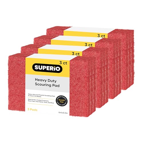 Scouring Pad Non-Scratching Scrubber Non-Scratch Cleaning Scrub Pads Heavy Duty Scouring Pad Reusable Kitchen Scrubbing Pad Pack of 12 Red, by Superio - color: Red, size: 12-pack