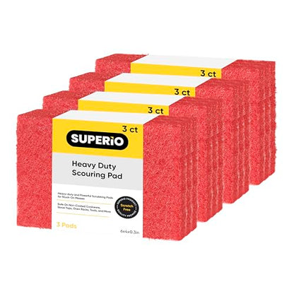 Scouring Pad Non-Scratching Scrubber Non-Scratch Cleaning Scrub Pads Heavy Duty Scouring Pad Reusable Kitchen Scrubbing Pad Pack of 12 Red, by Superio - color: Red, size: 12-pack
