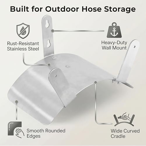 Gardzen 304 Stainless Steel Garden Hose Holder, Heavy Duty Wall Mounted Hanger, Rust-Resistant Outdoor Storage Rack for Backyard, Fence, Garage & Shed (Pack of 2) - size: 2 Pack