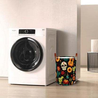 Laundry Basket 15.7x19.7 in Sugar Skull Floral Hamper for Bedroom - color: colorful0436