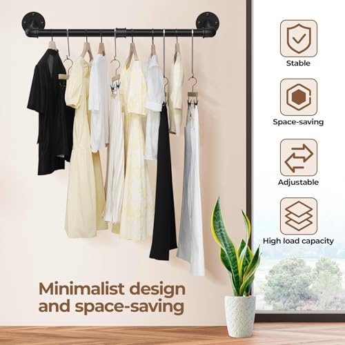 38.4In Wall Mounted Clothes Rack , 2 Pack Industrial Pipe Clothing Rack