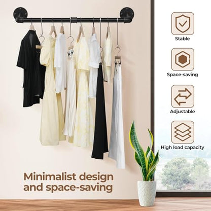 38.4In Wall Mounted Clothes Rack , 2 Pack Industrial Pipe Clothing Rack