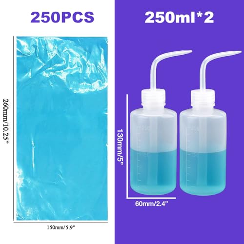 Tattoo Wash Bottle Bags 250pcs and 2pcs squeeze bottles 8oz - color: Blue