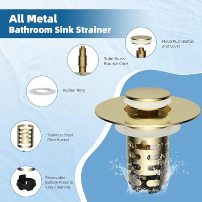 Universal Upgraded Bathroom Sink Drain Stopper Hair Catcher, Brushed Gold - color: Brushed Gold