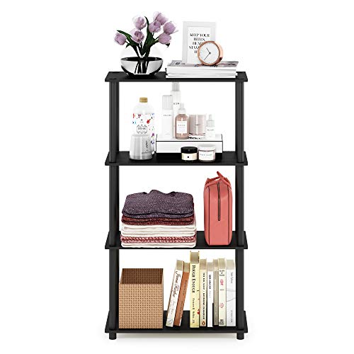 Furinno Turn-N-Tube Toolless 4-Tier Storage Shelves, Americano - color: Americano/Black, size: 4-Tier Round Tube