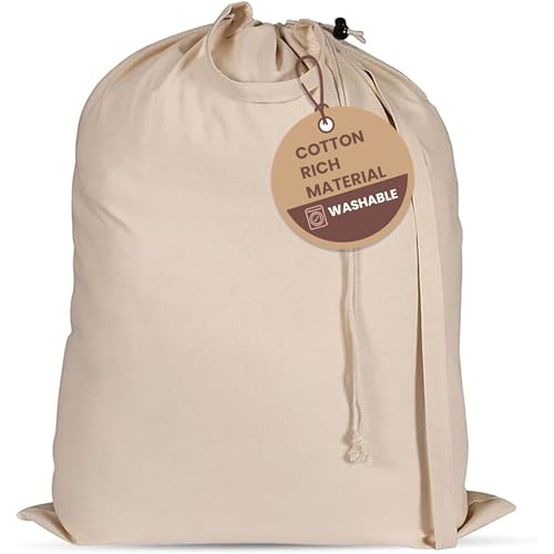 LFH Home Large Premium 1pack Cotton Rich Rich Canvas Laundry Bag with Drawstring and Handles Heavy Duty, Multi-Use, Washable for Home, Travel, College or Storage 18x26 -Natural - color: Natural, size: 18”x26”