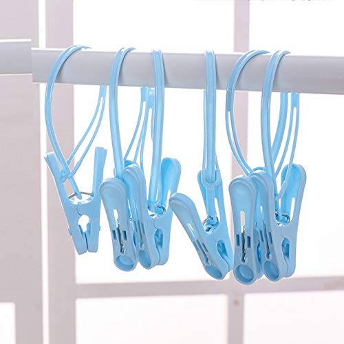 24Pcs Clothes Pins with Plastic Rope, Clothesline Drying Clothing Clips - color: Blue,white-24pack