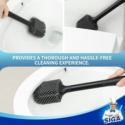 MR.SIGA Toilet Brush and Holder, Wall Mounted Toilet Brush for Bathroom Cleaning, Compact Toilet Brush with Holder Set, Black, 1 Pack - color: Black
