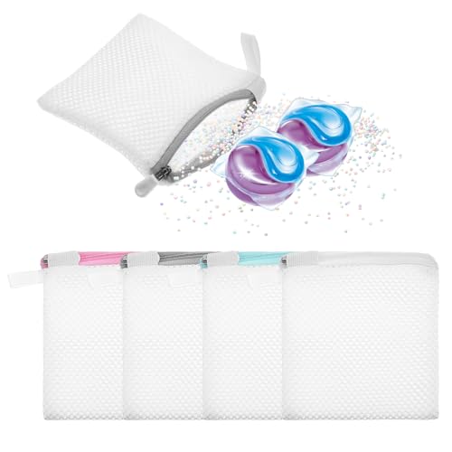 4PCS Small Mesh Laundry Bag Anti-Sticking Laundry Pods Bag with Zipper Portable Washing Machine Scent Beads Storage Lingerie Bags for Washing Laundry Pods and Scent Beads 4.7X5.5inch