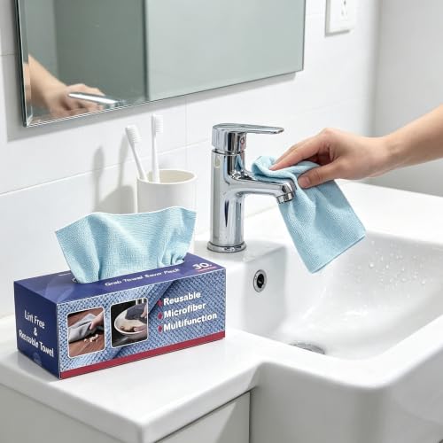 Microfiber Cleaning Cloths, 30 Pack Reusable Washable Microfiber Towels with Dispenser Box, Rags for Car, Automotive, Home, Kitchen, Garage Cleaning, 11" x 11"