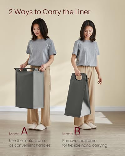 VASAGLE Laundry Hamper with Shelf, 4 Pull-Out Bags, 4 x 10.6 Gallons (40L) - color: Slate Gray + Charcoal Gray, size: 4 Bags - 160 L