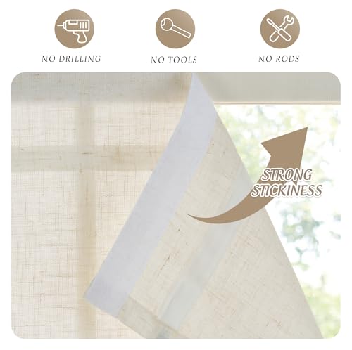 StangH Natural Linen Textured Magnetic Roman Shades, W26 x L64, 1 Panel - color: Natural, size: 26"W x 64"H