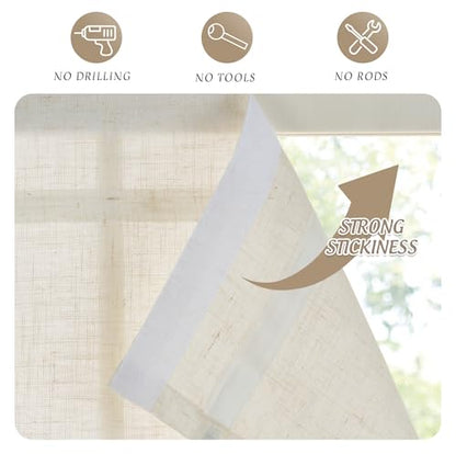 StangH Natural Linen Textured Magnetic Roman Shades, W26 x L64, 1 Panel - color: Natural, size: 26"W x 64"H