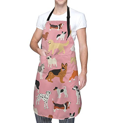 Perinsto Waterproof Apron With 2 Pockets Kitchen Chef Aprons Bibs For Cooking Baking Painting Gardening Grooming - color: Dogs