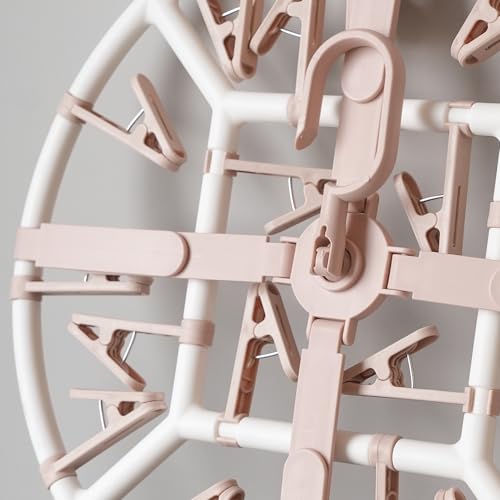Foshine Clothes Drying Racks Foldable with 20 Drying Clips Drip Hanger - color: Light Pink-circle