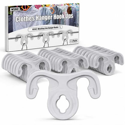 40 Pcs Clothesline Hanger Hooks, Windproof Hanger Hook Ups for Outdoor Clotheslines, Strong Grip ABS Laundry Hooks for Clothes Hangers, No Clothespin Marks, Fits Retractable and Rotary Clotheslines