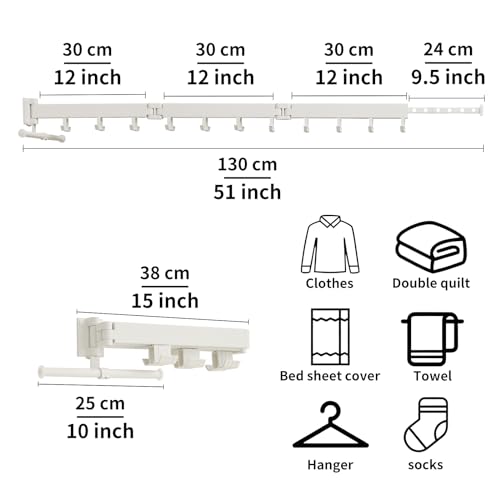 JOOM Aluminum Wall Mounted Clothes Drying Rack, 51-Inch Tri-Fold, White