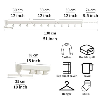 JOOM Aluminum Wall Mounted Clothes Drying Rack, 51-Inch Tri-Fold, White