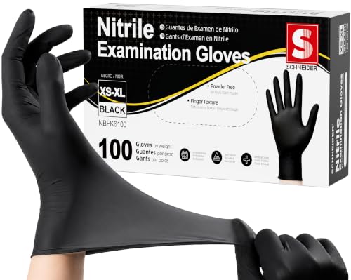 Schneider Black Nitrile Gloves, Gloves Disposable Latex Free, Powder Free - size: Large