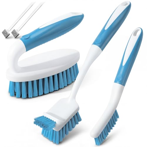Holikme Cleaning Brush Set for Household Use, Scrub Brush, Kitchen Brush, Tile Lines Brush for Bathroom, Floor, Tub, Shower and Kitchen Surface (Blue) - color: Blue