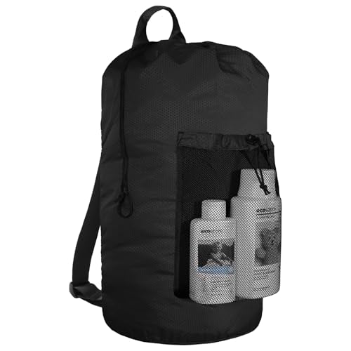 Laundry Bag Backpack, Large Travel Laundry Bags with Shoulder Straps & Mesh Pocket Durable Polyster Clothes Hamper Bag for College Laundromat Apartment (Black, Large)