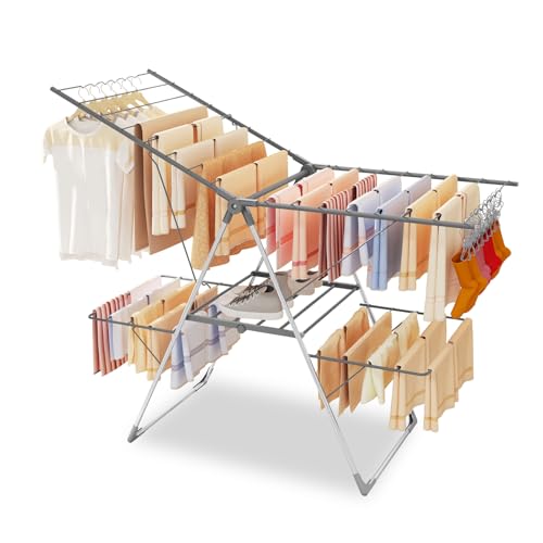 Bigzzia Clothes Drying Rack Foldable, 2-Level Large Laundry Drying Rack - size: Large