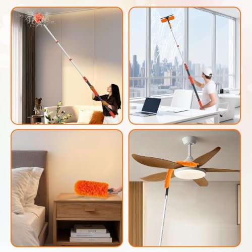 30FT High Reach Duster with Extension Pole 5-24FT, 4-in-1 Cleaning Kit - size: 24FT Pole